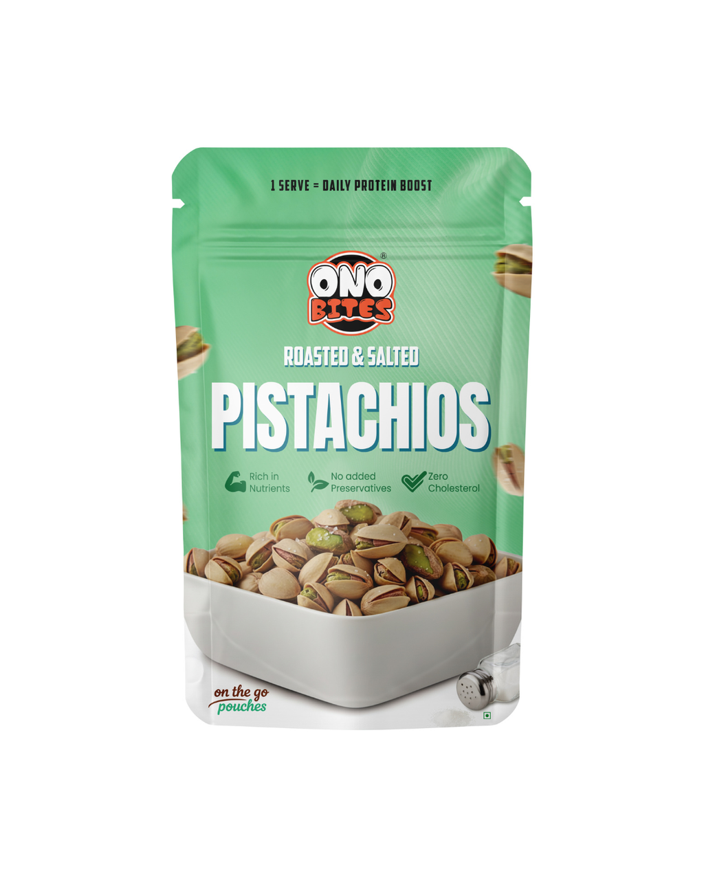 ONO BITES Roasted & Salted Pistachios, On the go pouches, 32g