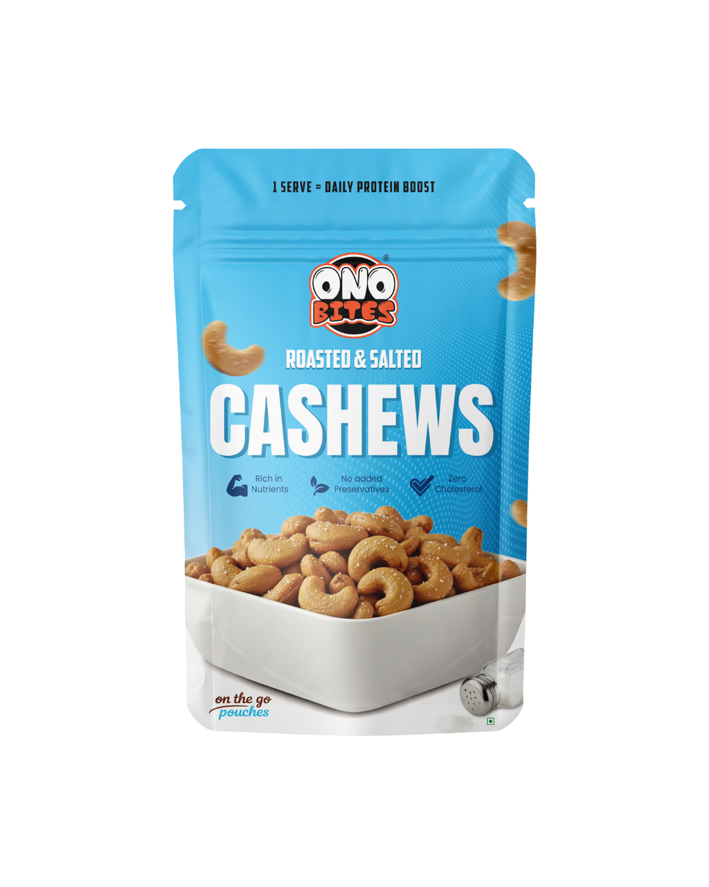 ONO BITES Roasted & Salted Cashews, On the go pouches, 32g