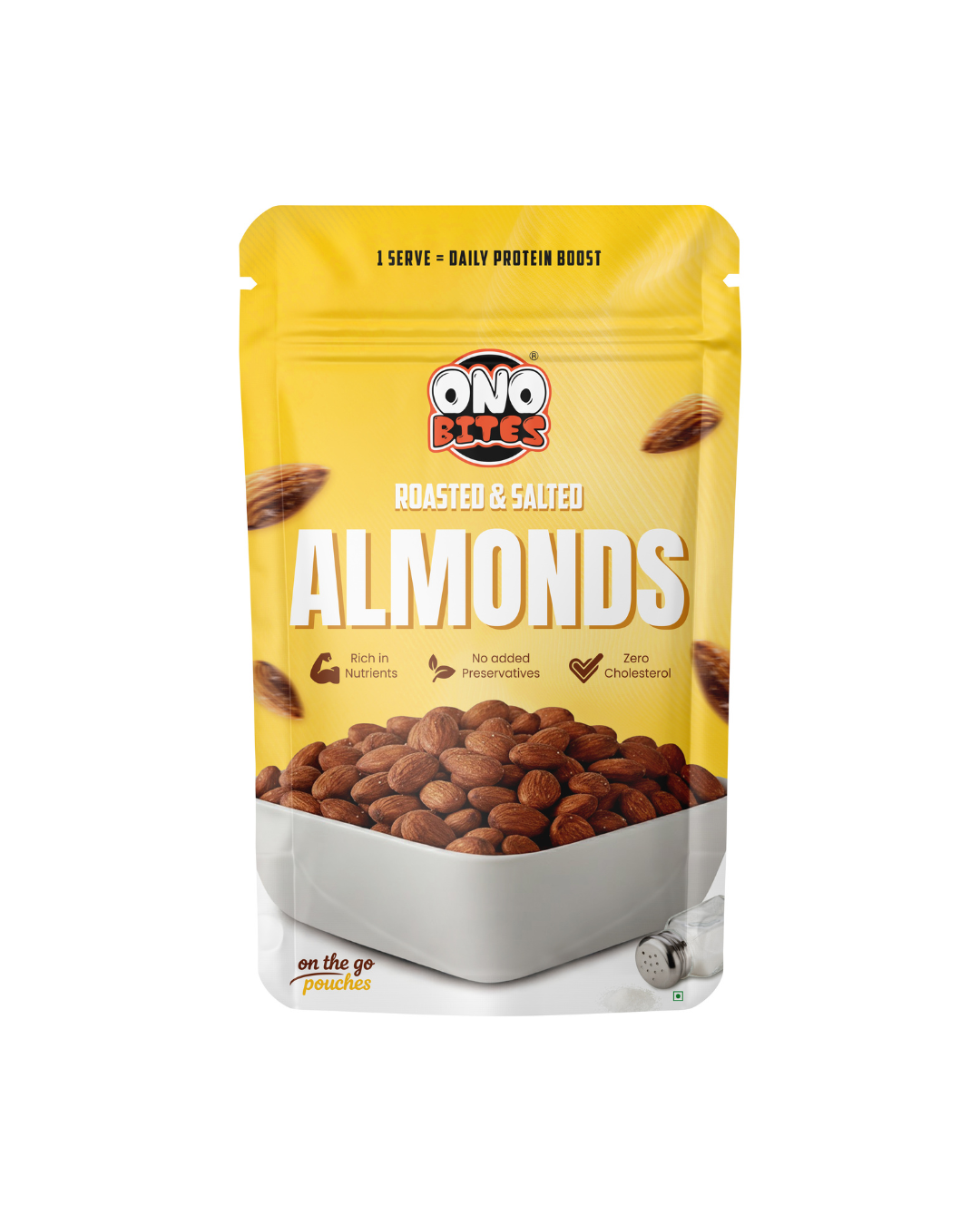 ONO BITES Roasted & Salted Almonds, On the go pouches, 32g