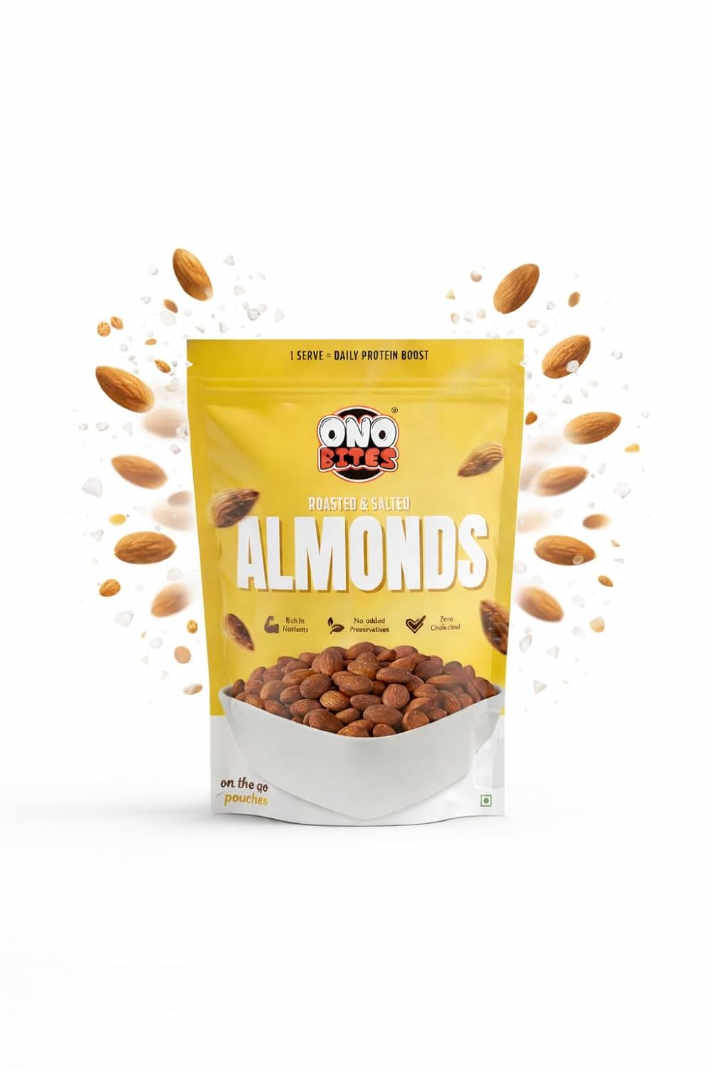 ONO BITES Roasted & Salted Almonds, On the go pouches, 32g
