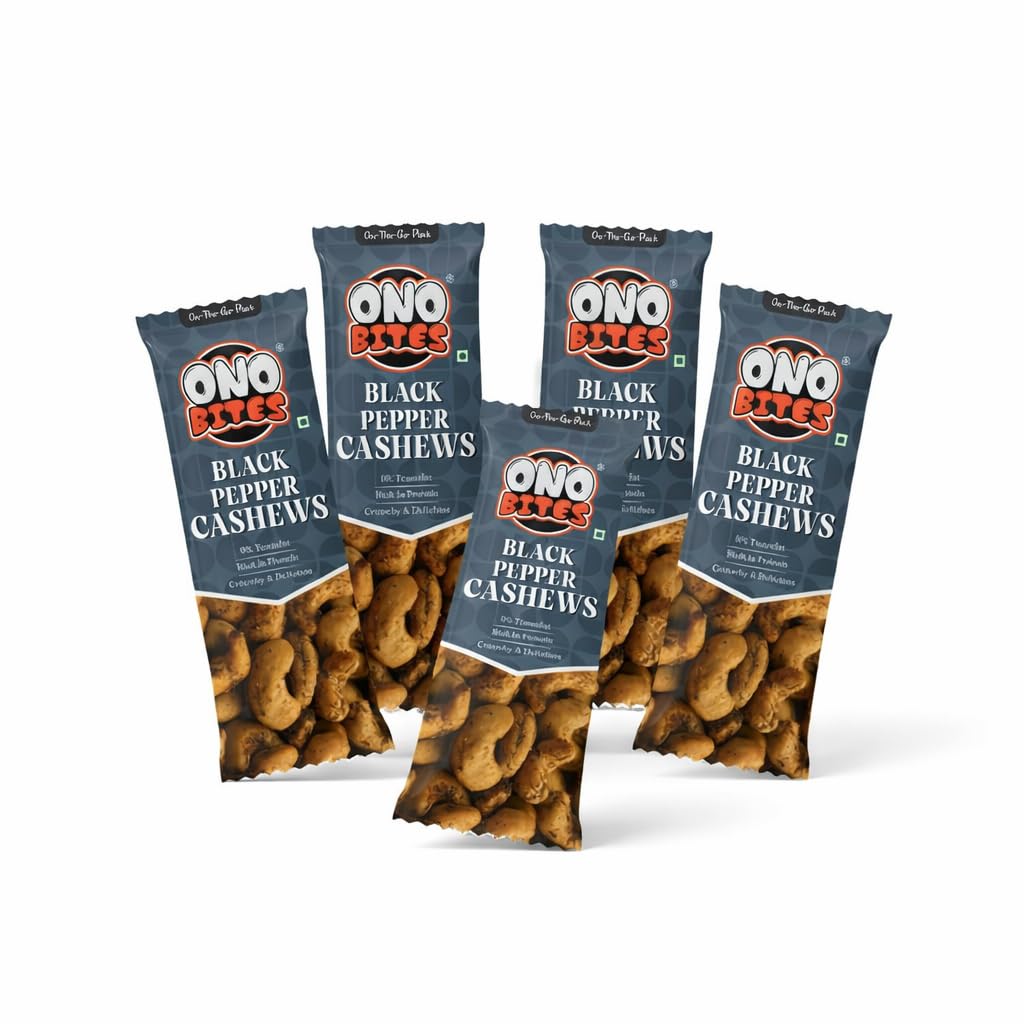 ONO BITES Black Pepper Cashews, On the go packs 25g x 5 (125g Total)
