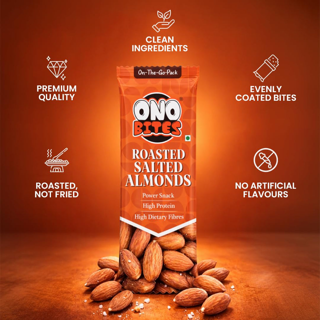 ONO BITES Roasted & Salted Almonds, On the go packs 25g x 5 (125g Total)