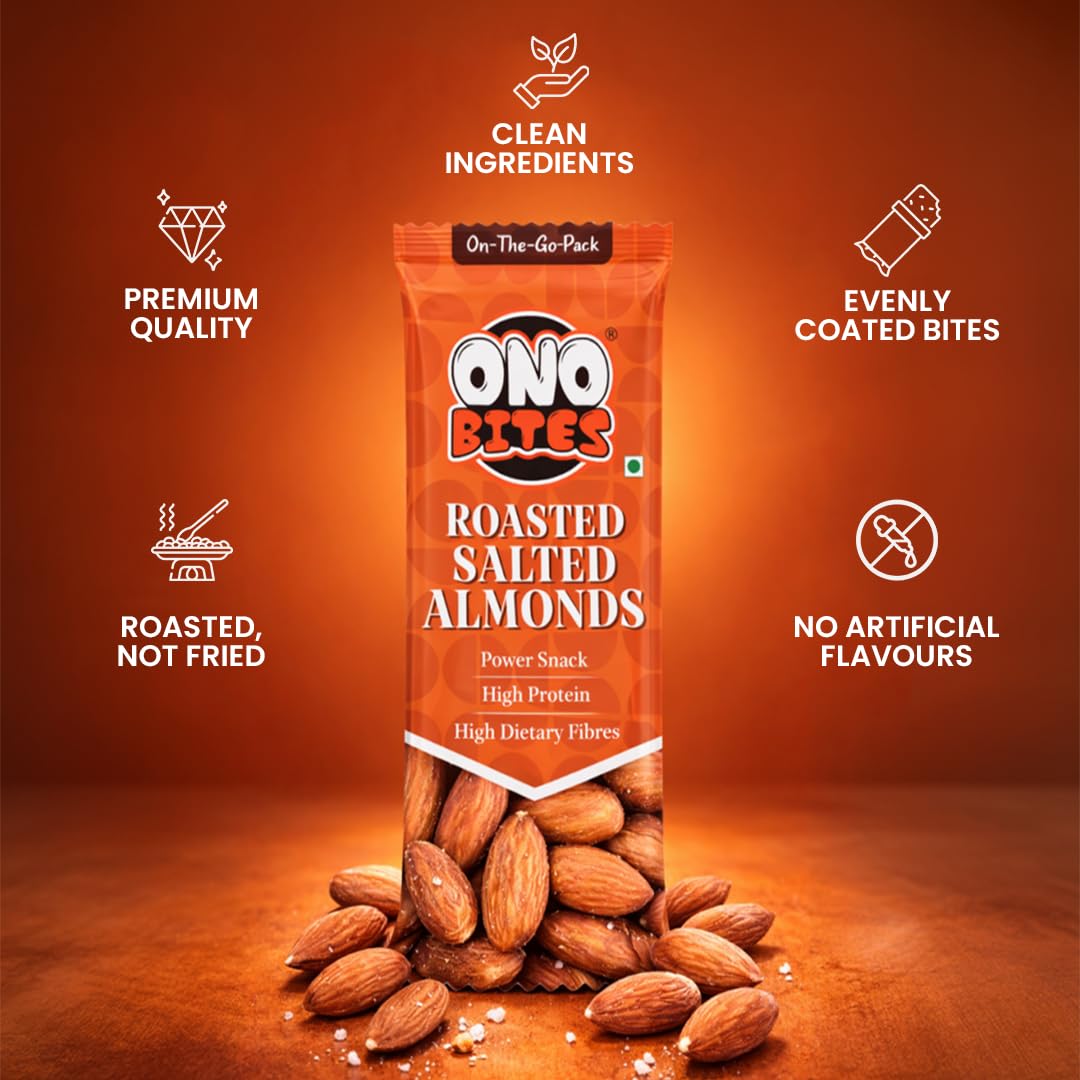 ONO BITES Roasted & Salted Almonds, On the go packs 25g x 5 (125g Total)