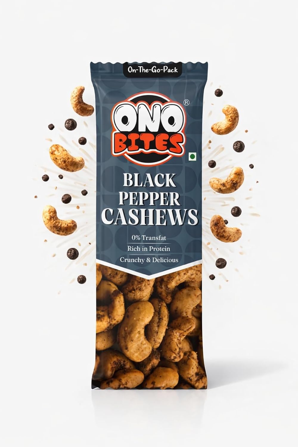 ONO BITES Black Pepper Cashews, On the go packs 25g x 5 (125g Total)