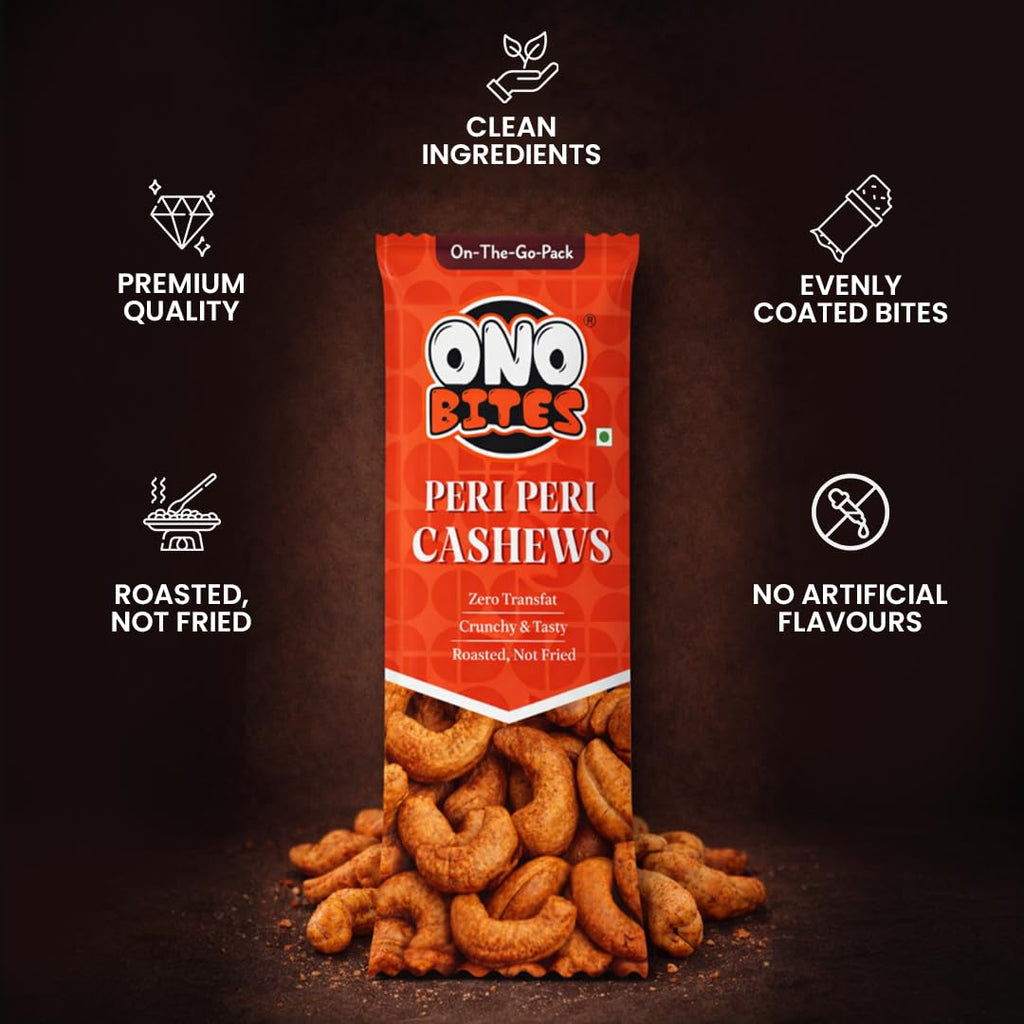 ONO BITES Peri Peri Cashew, On the go packs 25g x 5 (125g Total)