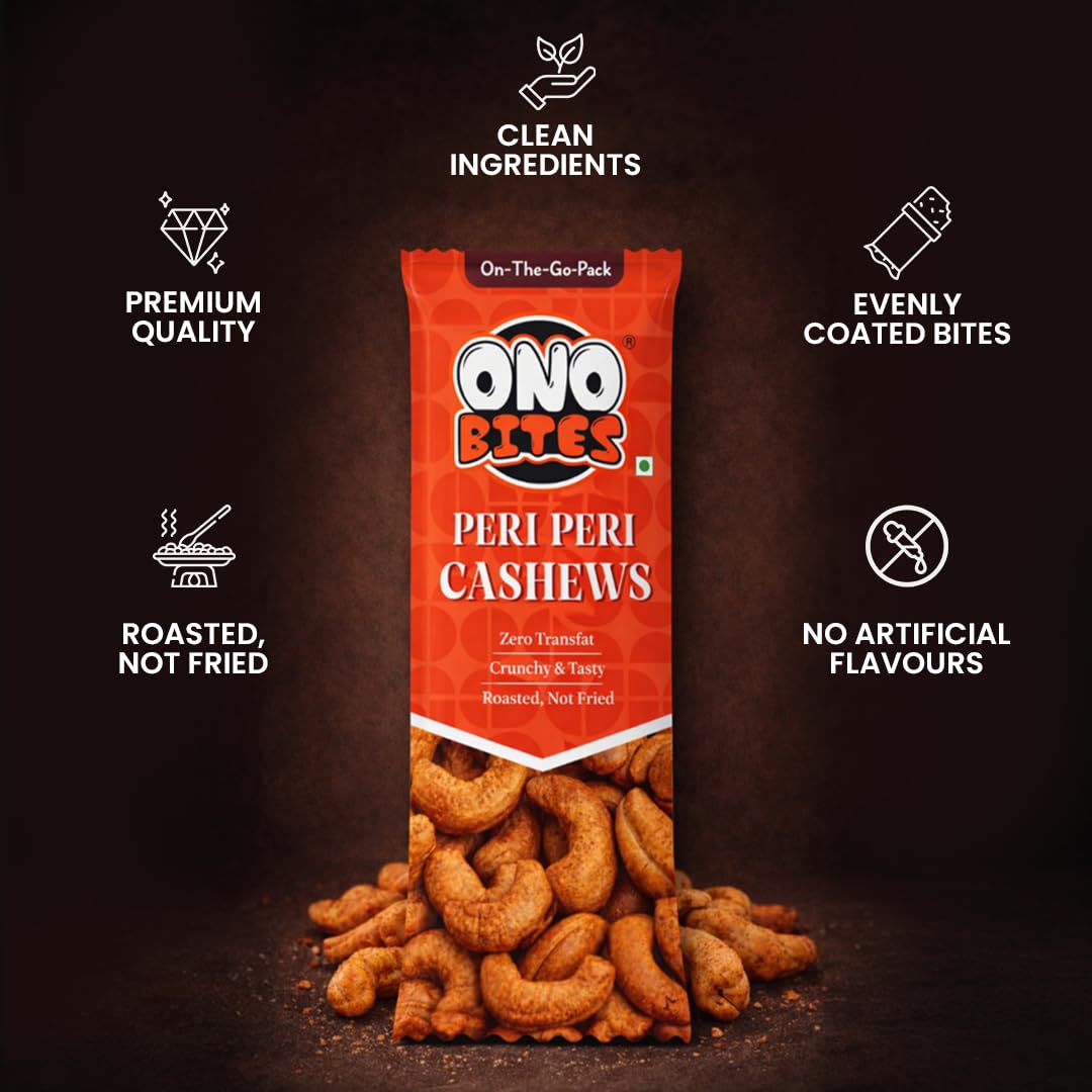 ONO BITES Peri Peri Cashew, On the go packs 25g x 5 (125g Total)