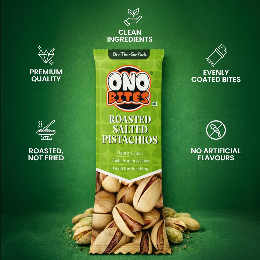 ONO BITES Roasted & Salted Pistachios, On the go packs 25g x 5 (125g Total)