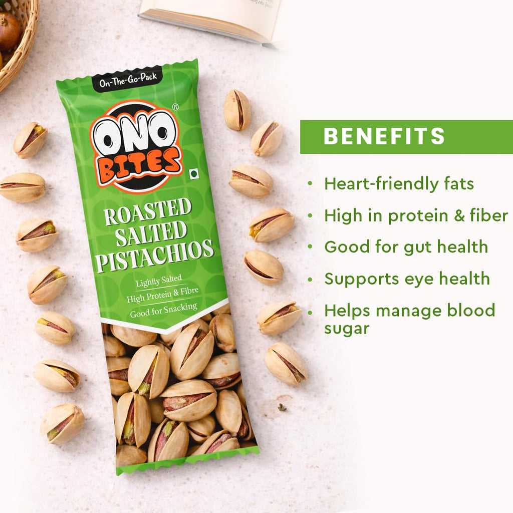 ONO BITES Roasted & Salted Pistachios, On the go packs 25g x 5 (125g Total)