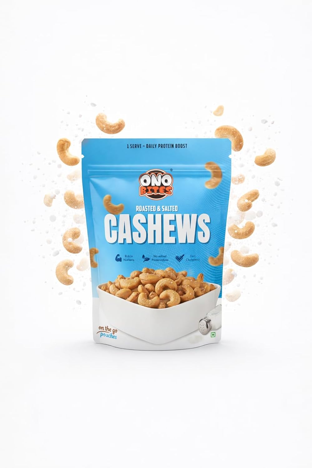 ONO BITES Roasted & Salted Cashews, On the go pouches, 32g