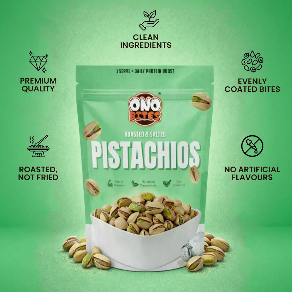 ONO BITES Roasted & Salted Pistachios, On the go pouches, 32g