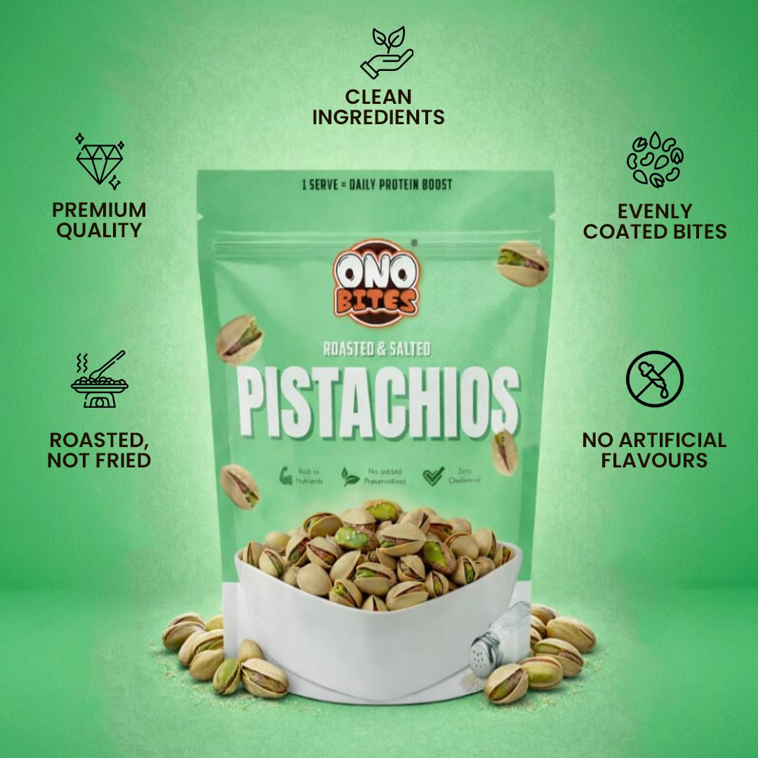 ONO BITES Roasted & Salted Pistachios, On the go pouches, 32g