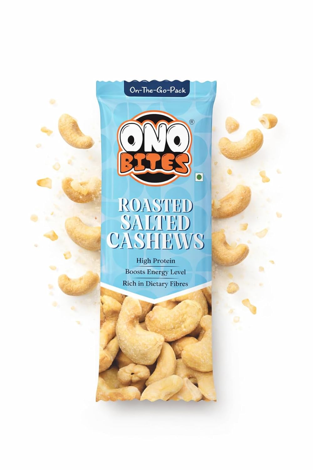 ONO BITES Roasted & Salted Cashews, On the go packs 25g x 5 (125g Total)