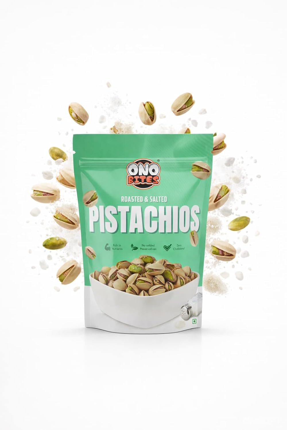 ONO BITES Roasted & Salted Pistachios, On the go pouches, 32g