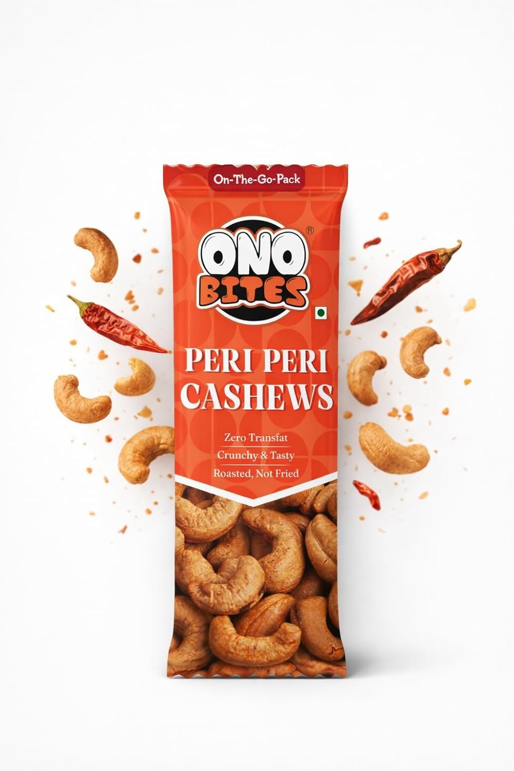 ONO BITES Peri Peri Cashew, On the go packs 25g x 5 (125g Total)