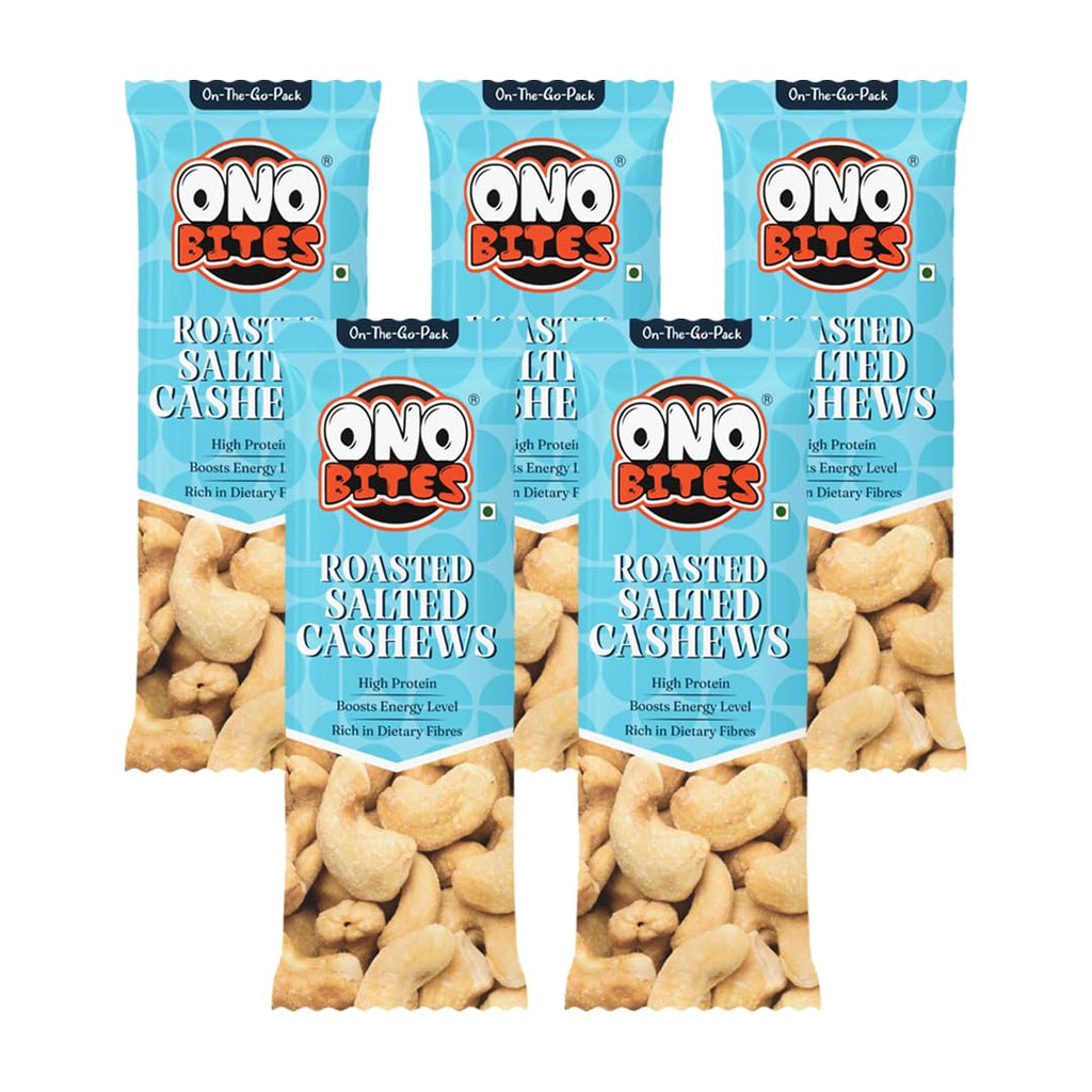 ONO BITES Roasted & Salted Cashews, On the go packs 25g x 5 (125g Total)