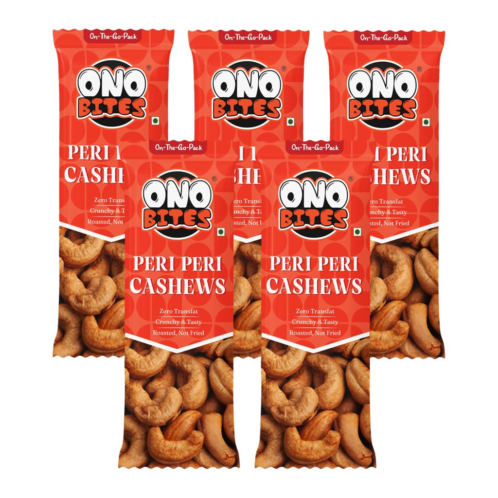 ONO BITES Peri Peri Cashew, On the go packs 25g x 5 (125g Total)