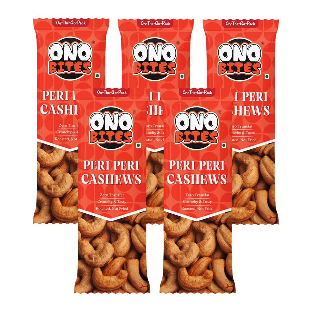 ONO BITES Peri Peri Cashew, On the go packs 25g x 5 (125g Total)