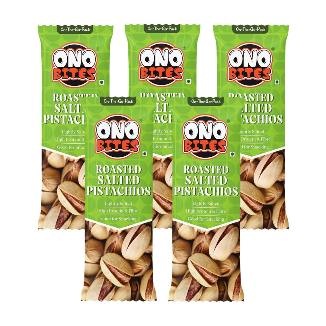 ONO BITES Roasted & Salted Pistachios, On the go packs 25g x 5 (125g Total)