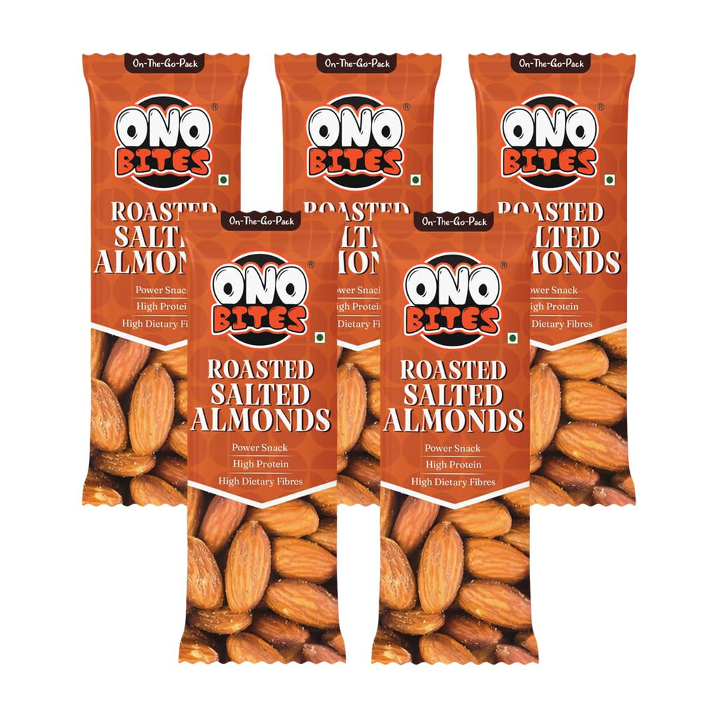 ONO BITES Roasted & Salted Almonds, On the go packs 25g x 5 (125g Total)