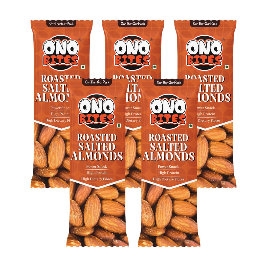 ONO BITES Roasted & Salted Almonds, On the go packs 25g x 5 (125g Total)