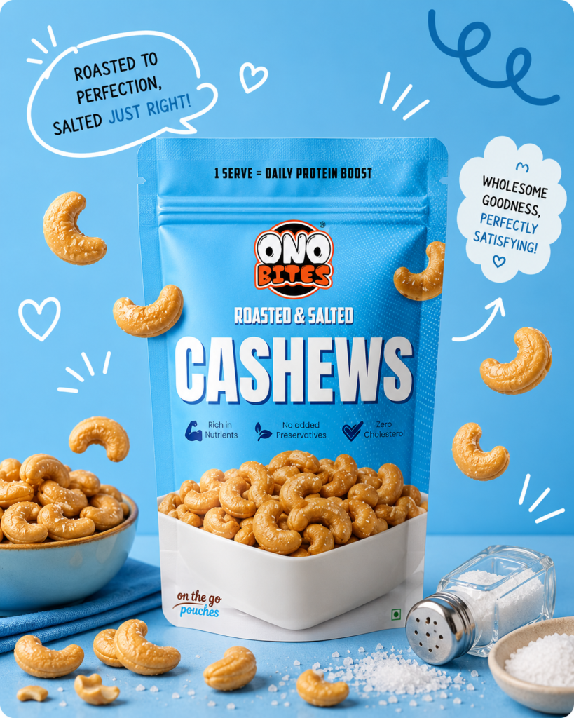ONO BITES Roasted & Salted Cashews, On the go pouches, 32g
