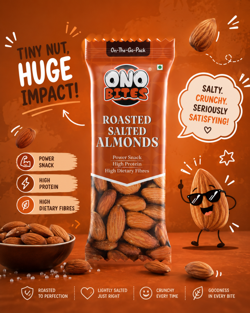 ONO BITES Roasted & Salted Almonds, On the go packs 25g