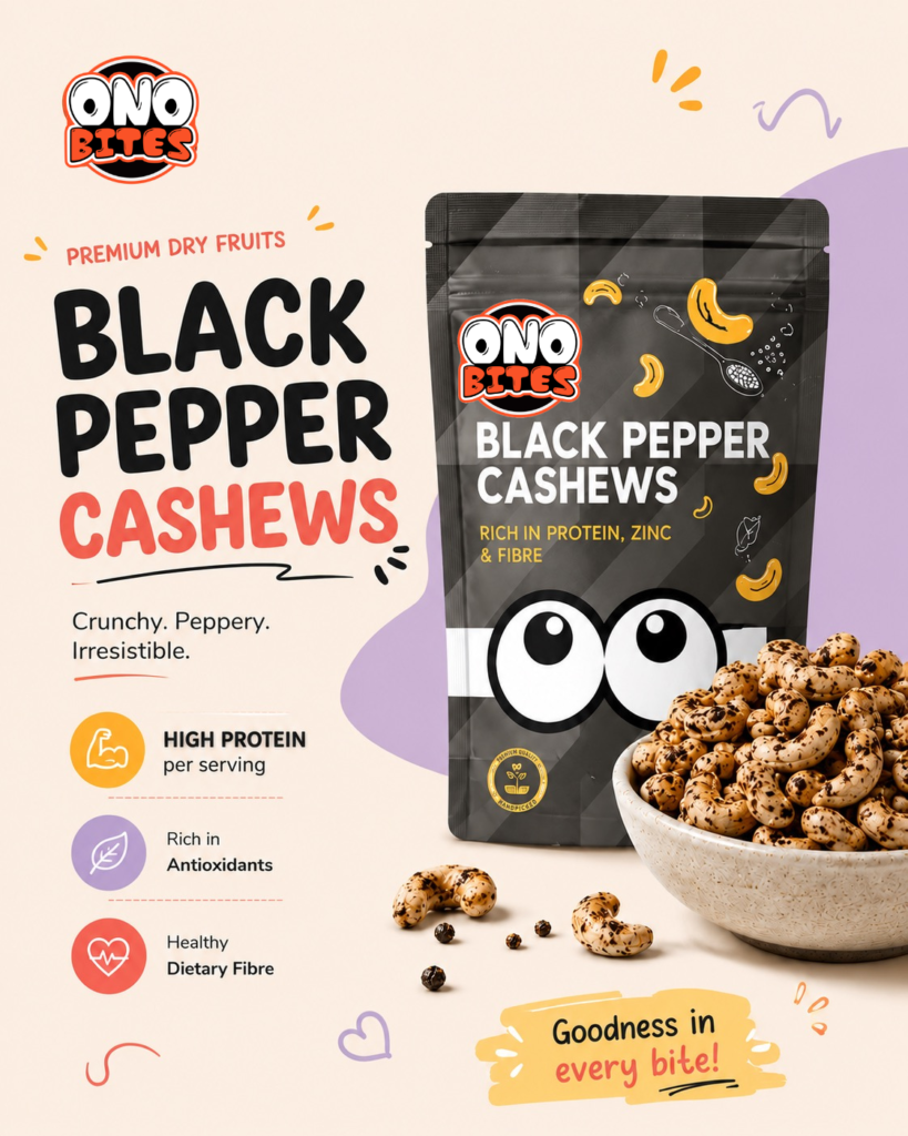 ONO BITES Black Pepper Cashews, On the go packs
