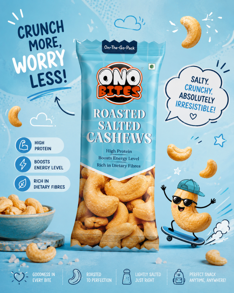 ONO BITES Roasted & Salted Cashews, On the go packs 25g